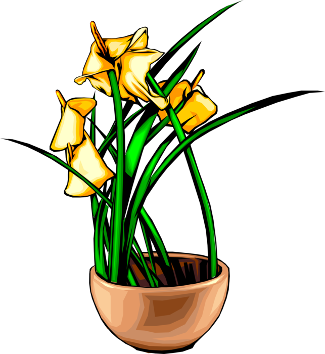 Vector Illustration of Yellow Flowers in Flower Pot