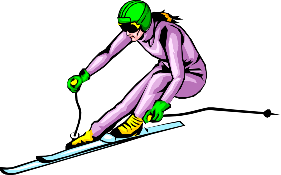 Vector Illustration of Downhill Alpine Skiing Slalom Skier Skis to Avoid Gates
