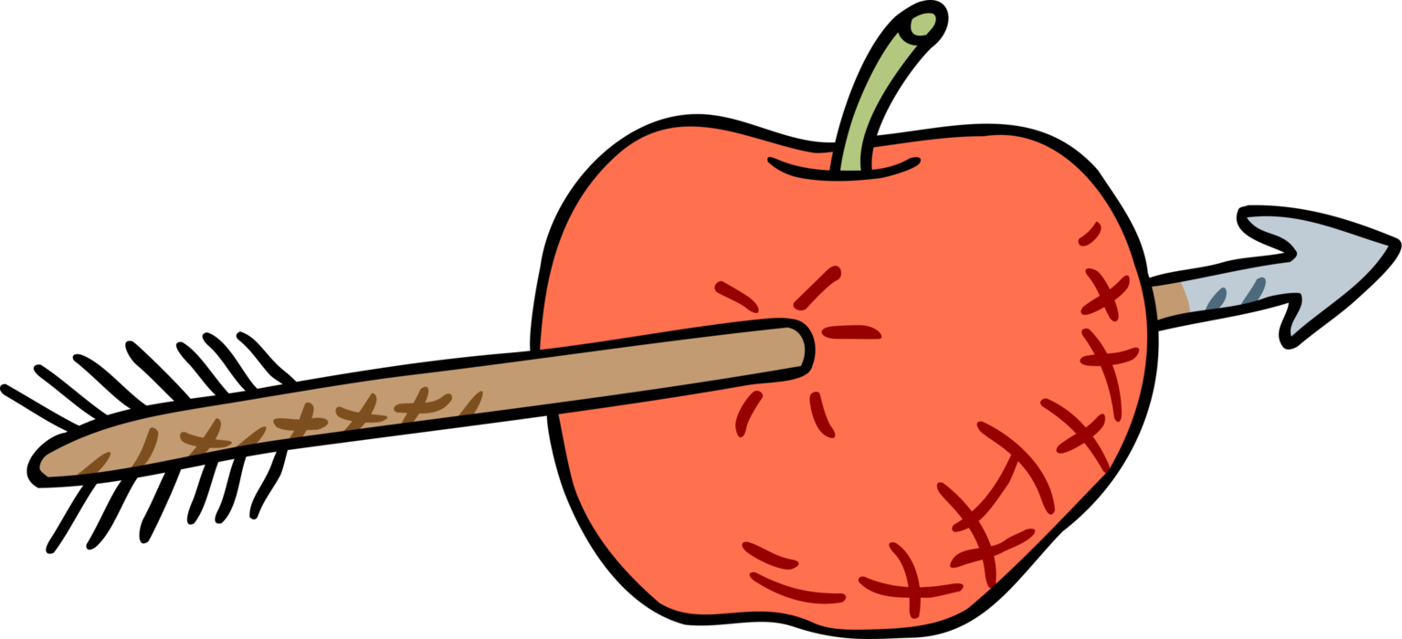 Vector Illustration of William Tell Legend Arrow Shot Through Fruit Apple 