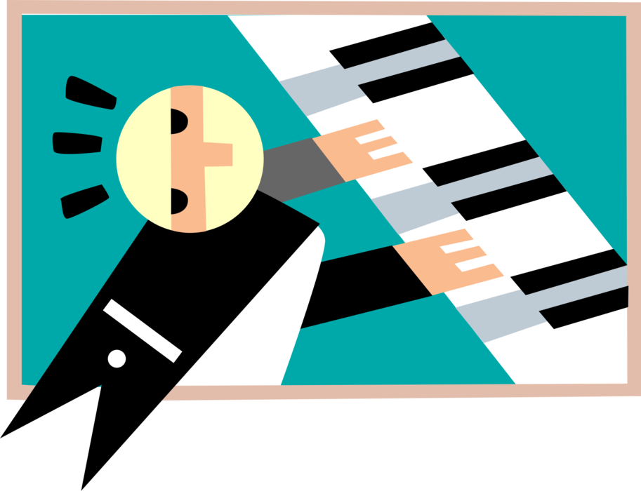 Vector Illustration of Concert Pianist Musician Plays Grand Piano Keyboard Musical Instrument