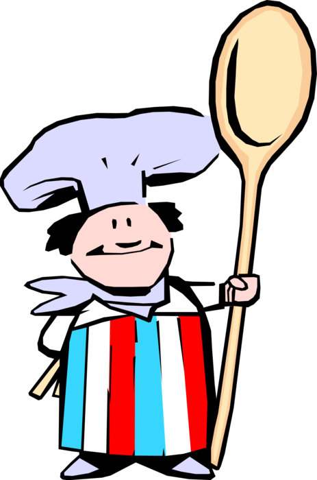 Vector Illustration of French Culinary Cuisine Chef with Wooden Spoon