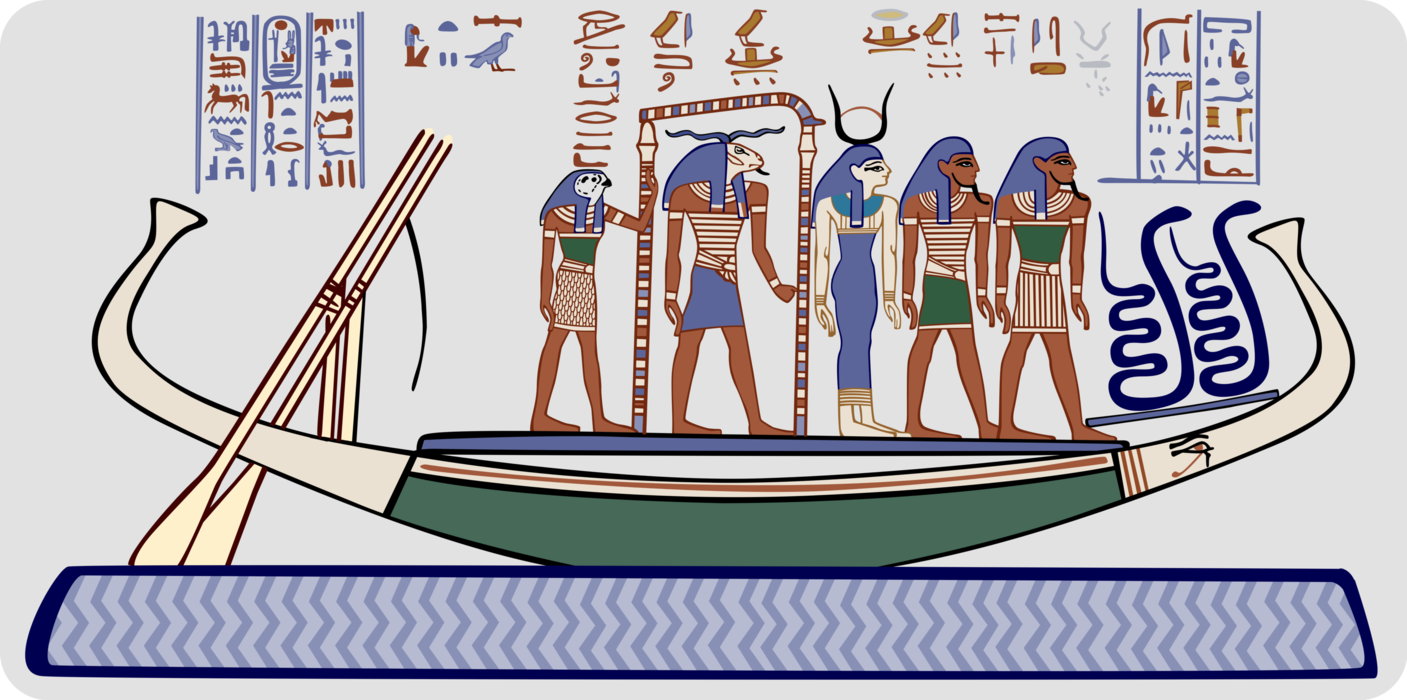 Vector Illustration of Ancient Egypt Egyptian Relief, Papyrus Reed Boat