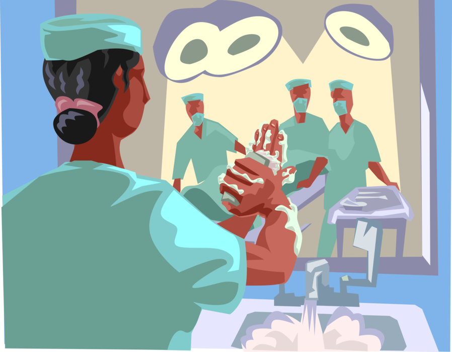 Vector Illustration of Surgical Team Doctors and Physicians Prepare for Operating Room Surgery