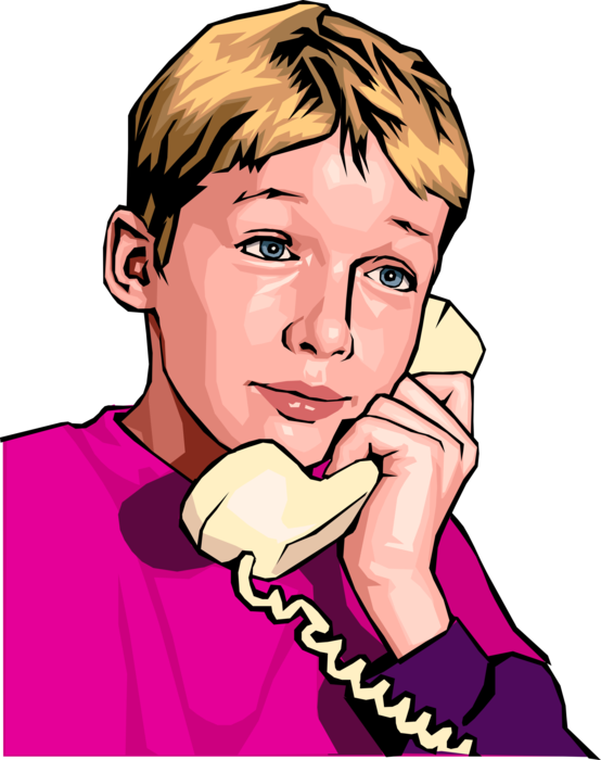 Vector Illustration of Young Boy on Phone Wants to Know When Mother is Coming Home