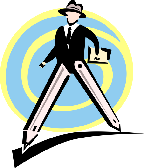 Vector Illustration of Businessman with Point-to-Point Compass Legs for Measuring Distance