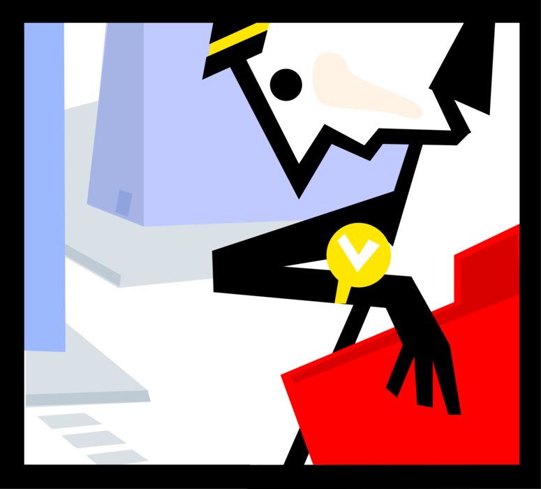 Vector Illustration of Businessman Running Late for Meeting Checks His Watch