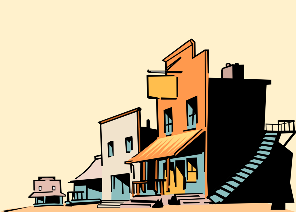 Vector Illustration of Cartoon Old West Western Town