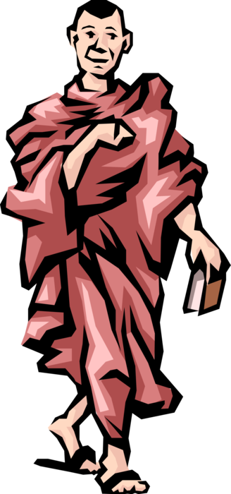 Vector Illustration of Buddhist Monastic Monk Walking
