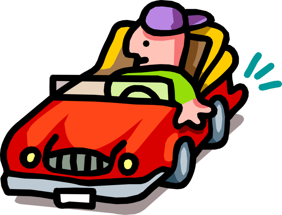 Vector Illustration of Man Drives Convertible Automobile Car Motor Vehicle 
