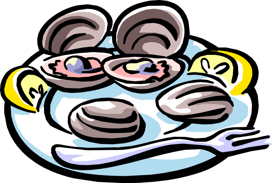 Vector Illustration of Chilled Oysters on the Half Shell with Lemon Wedges