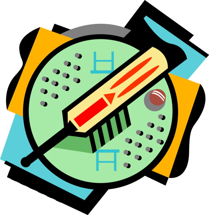 Vector Illustration of Sport of Cricket Paddle Bat and Ball