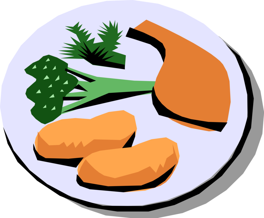 Vector Illustration of Dinner Meal with Pork Chop, Potatoes and Broccoli