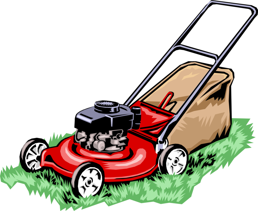 Vector Illustration of Yard Work Lawn Mower Cuts Grass
