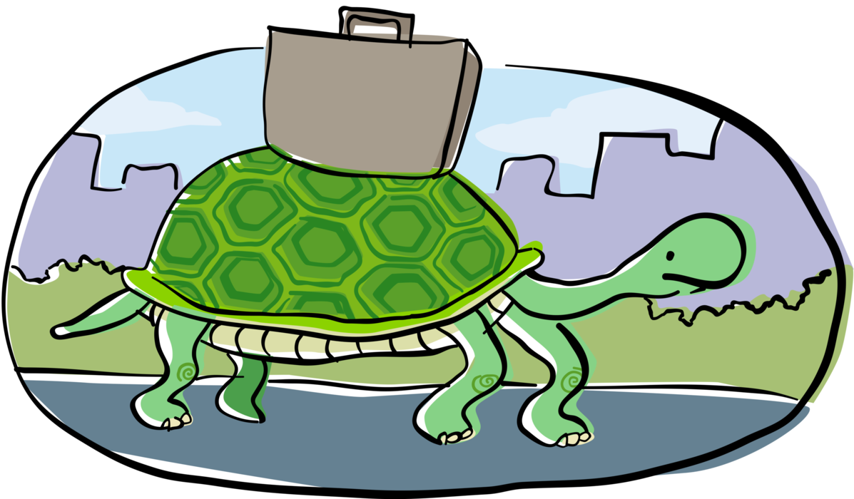 Vector Illustration of Slow-Moving Terrestrial Reptile Tortoise or Turtle with Briefcase