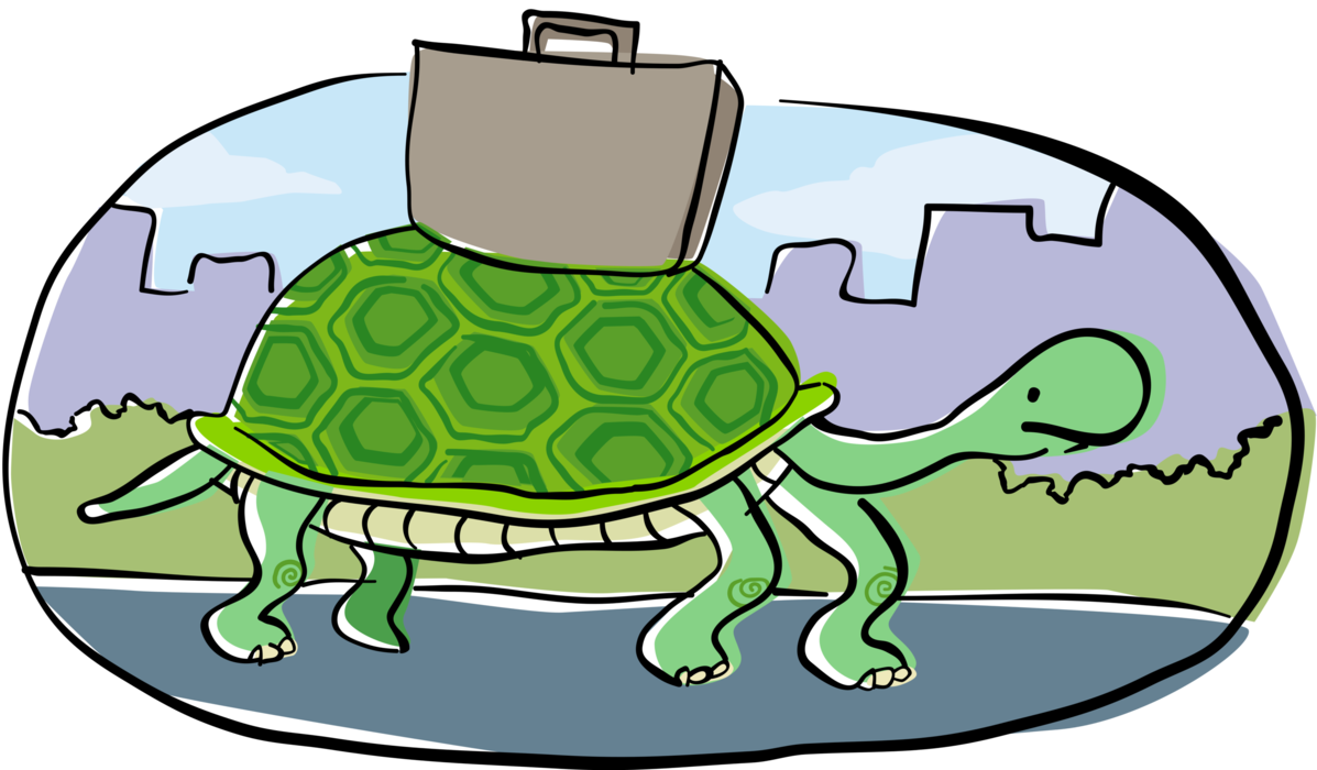 Vector Illustration of Slow-Moving Terrestrial Reptile Tortoise or Turtle with Briefcase