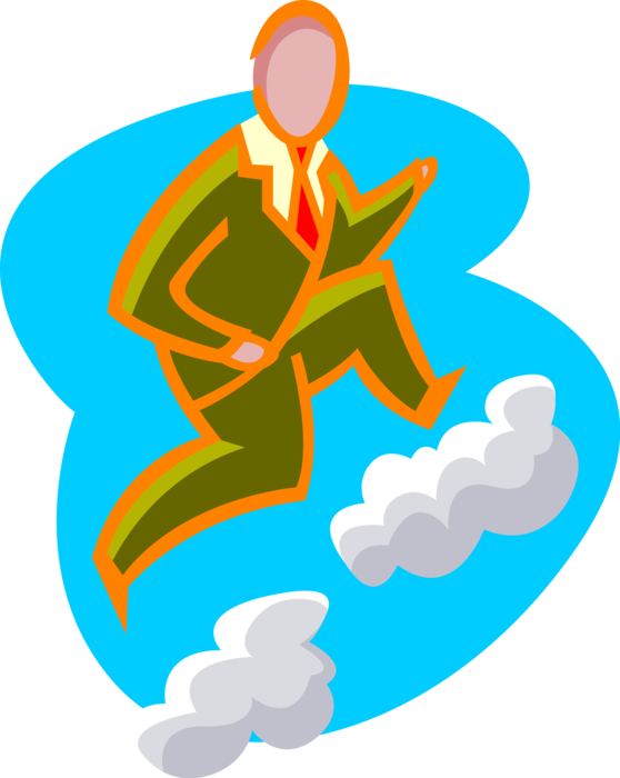 Vector Illustration of Businessman Climbing Overs Clouds in Sky