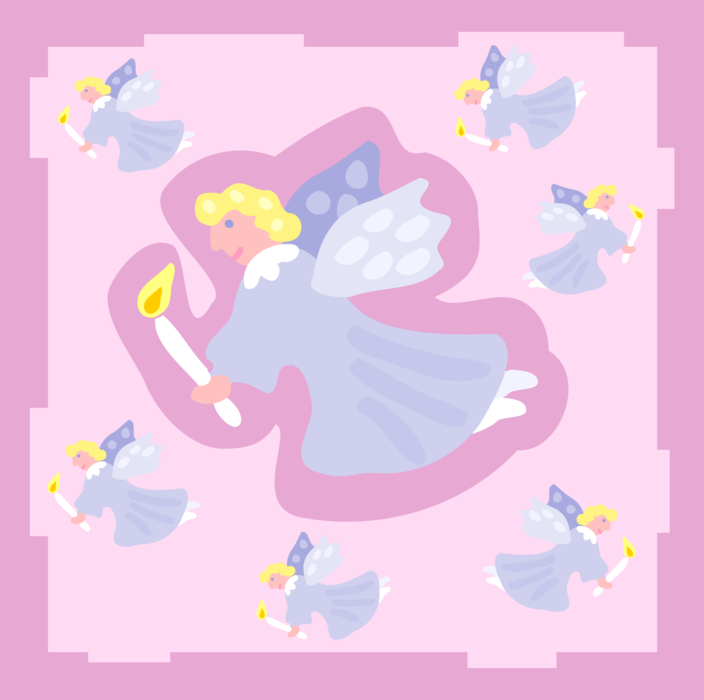 Vector Illustration of Spiritual Angels with Wings and Burning Candles