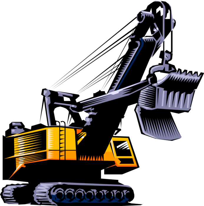 Vector Illustration of Construction Industry Heavy Machinery Equipment Excavator Steam Shovel