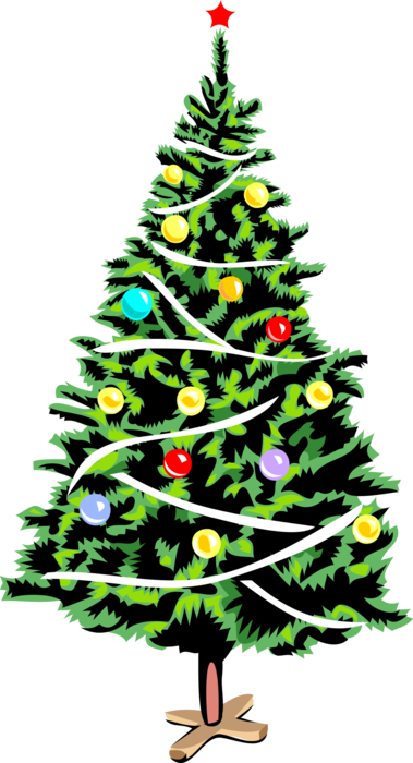 Vector Illustration of Christmas Tree Decorated with Ornaments