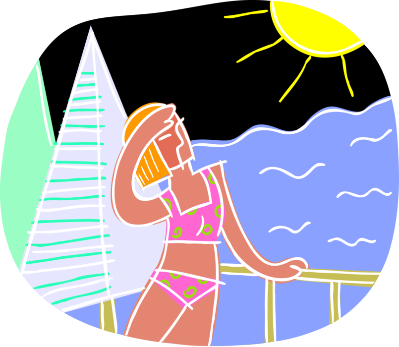 Vector Illustration of Enjoying the Sun and The Sea Breeze