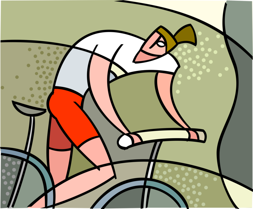 Vector Illustration of Cycling Enthusiast Rides Bicycle While Cycling Outdoors