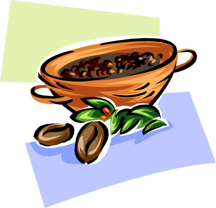 Vector Illustration of Harvested Coffee Beans in Bowl