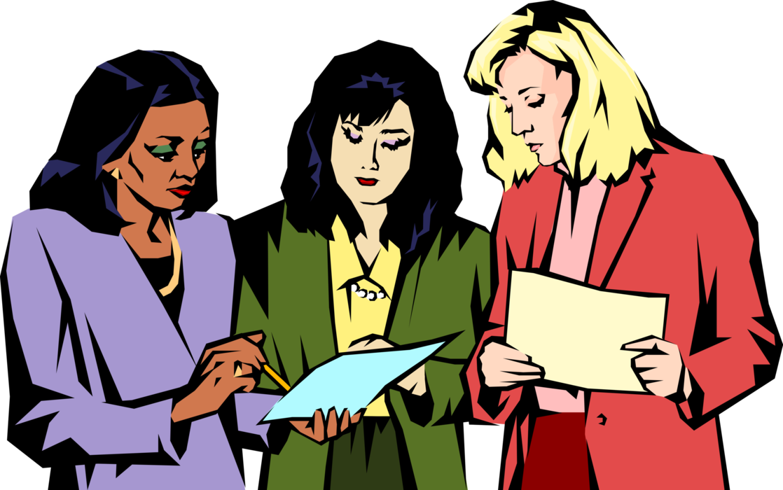 Vector Illustration of Office Colleagues Collaborate and Discuss Business Objectives