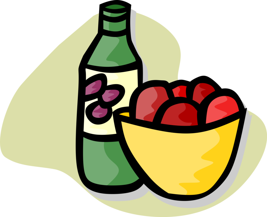 Vector Illustration of Fruit Drink with Bowl of Fruits