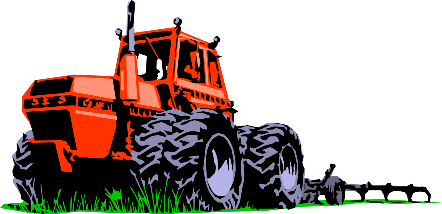 Vector Illustration of Farm Equipment Tractor Plows or Tills Field