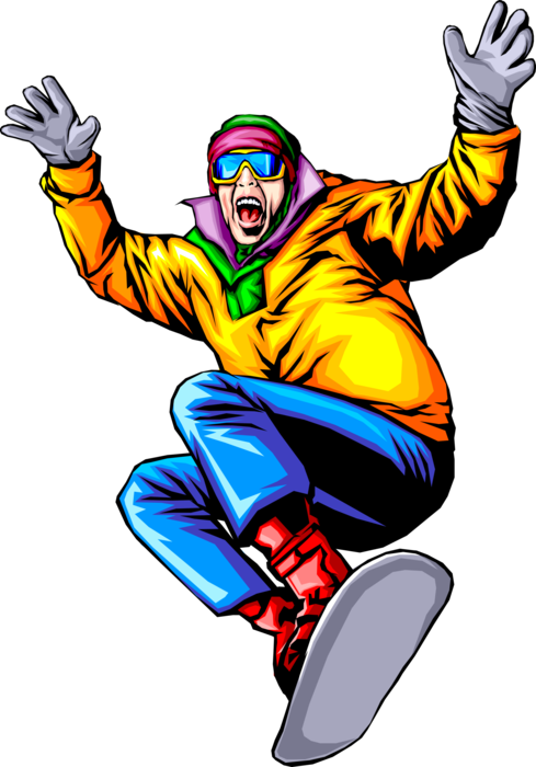 Vector Illustration of Snowboarder Snowboarding Down the Hill Catches Some Air