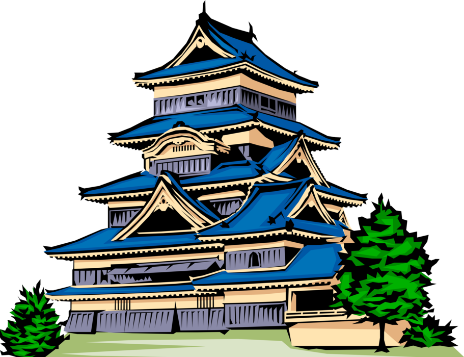 Vector Illustration of Japanese Pagoda Temple or Sacred Structure