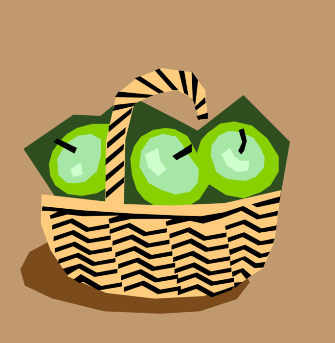 Vector Illustration of Fruit Basket with Green Apples