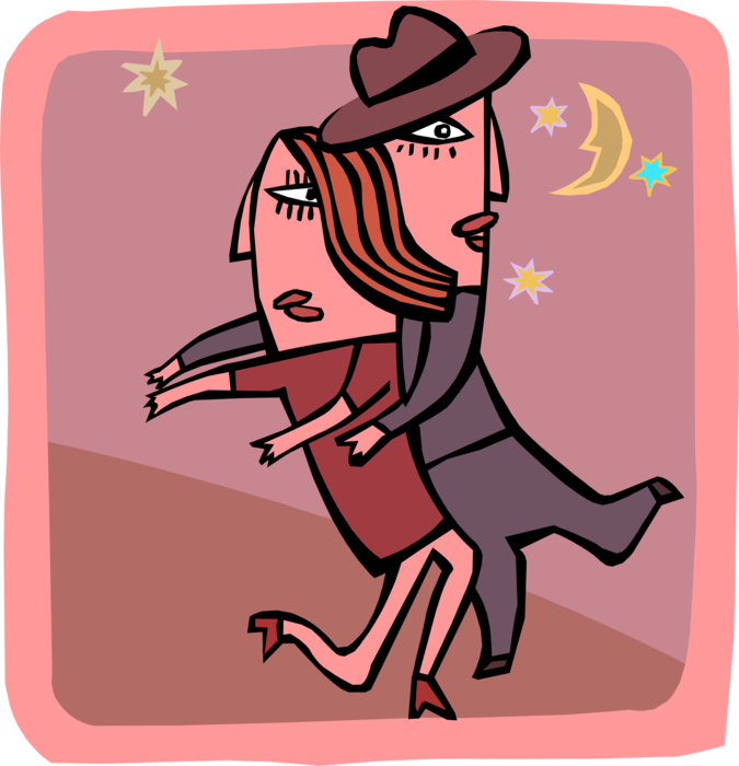 Vector Illustration of Couple Dancing Very Close in Nightclub Discothèque