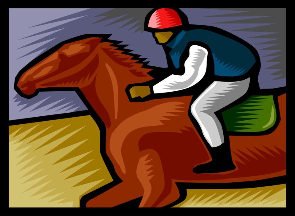 Vector Illustration of Equestrian Horse Racing with Jockey Rider