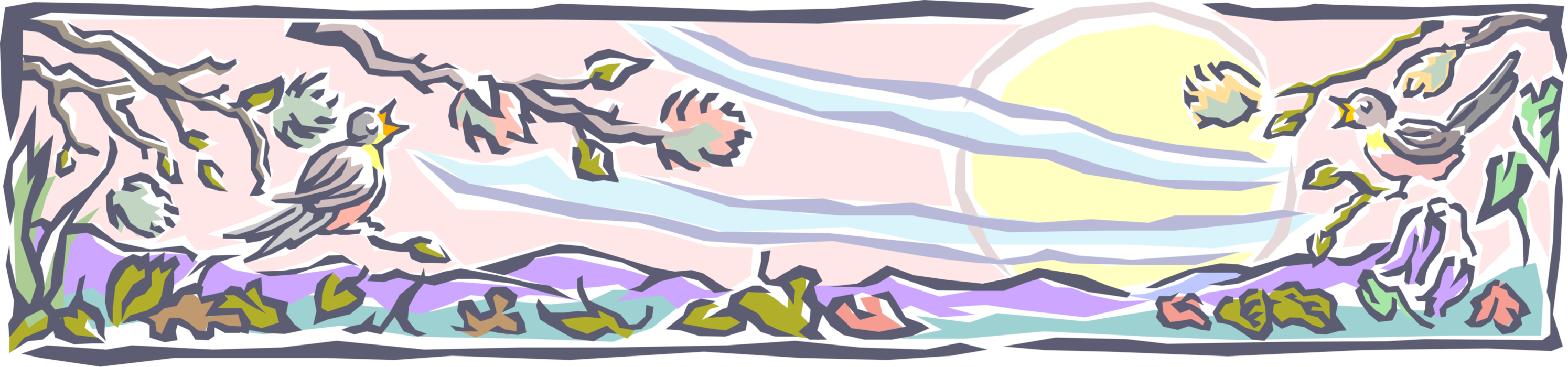 Vector Illustration of Spring Songbird Robin Birds Banner Design Nature