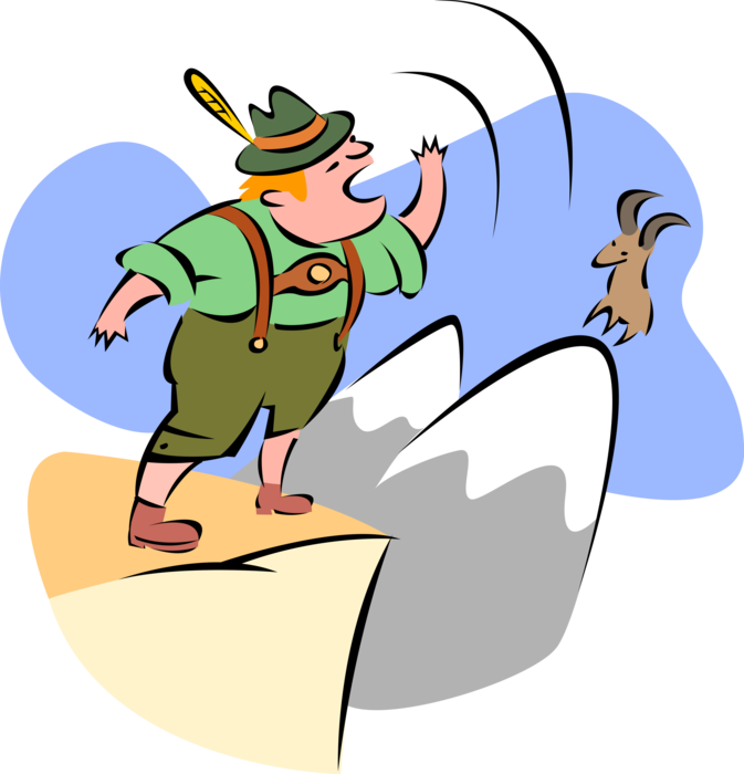 Vector Illustration of Yodeling Swiss Mountaineer Yodels Throughout the Mountains