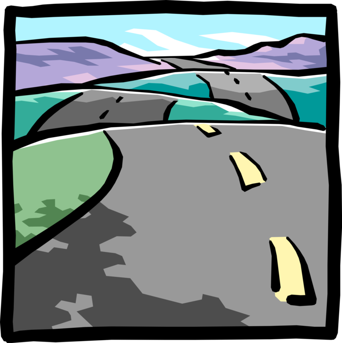 Vector Illustration of Highway Less Travelled in Rolling Countryside