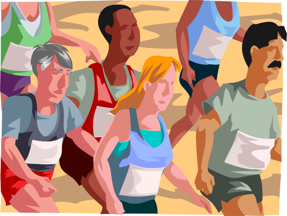 Vector Illustration of Track and Field Runners Compete in Marathon Race