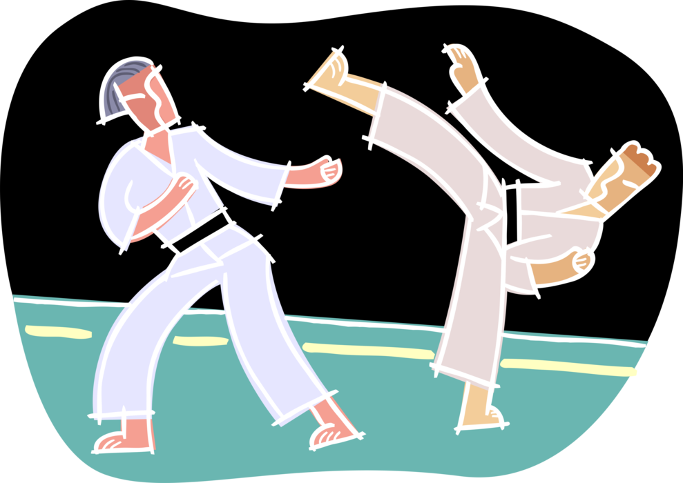Vector Illustration of Self-Defense Martial Artists Judo or Karate Sparring