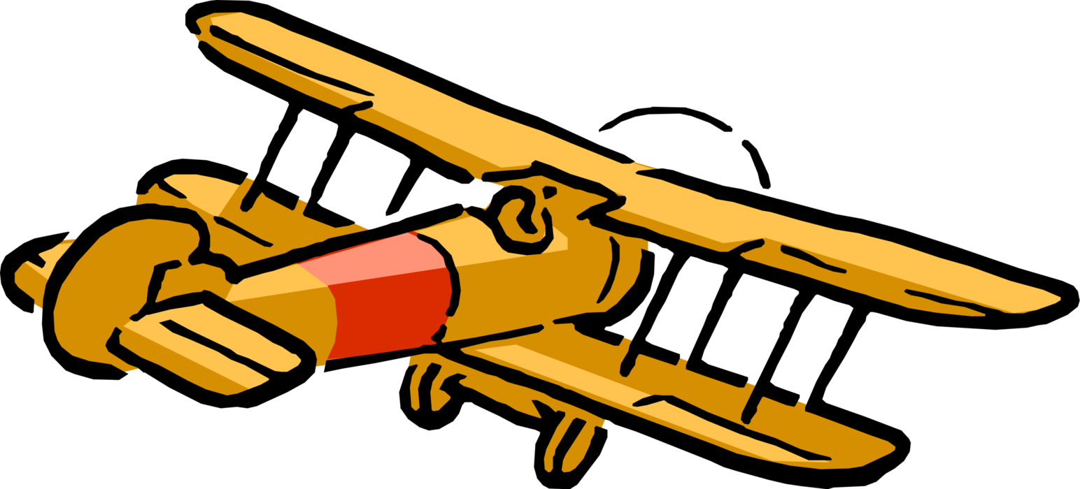 Vector Illustration of Biplane Fixed-Wing Aircraft Airplane with Two Main Wings and Propeller