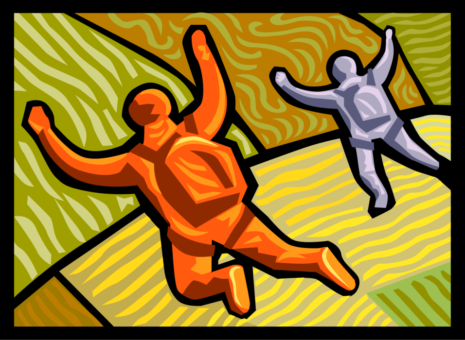 Vector Illustration of Skydivers Parachute from Airplane and Skydive to Earth