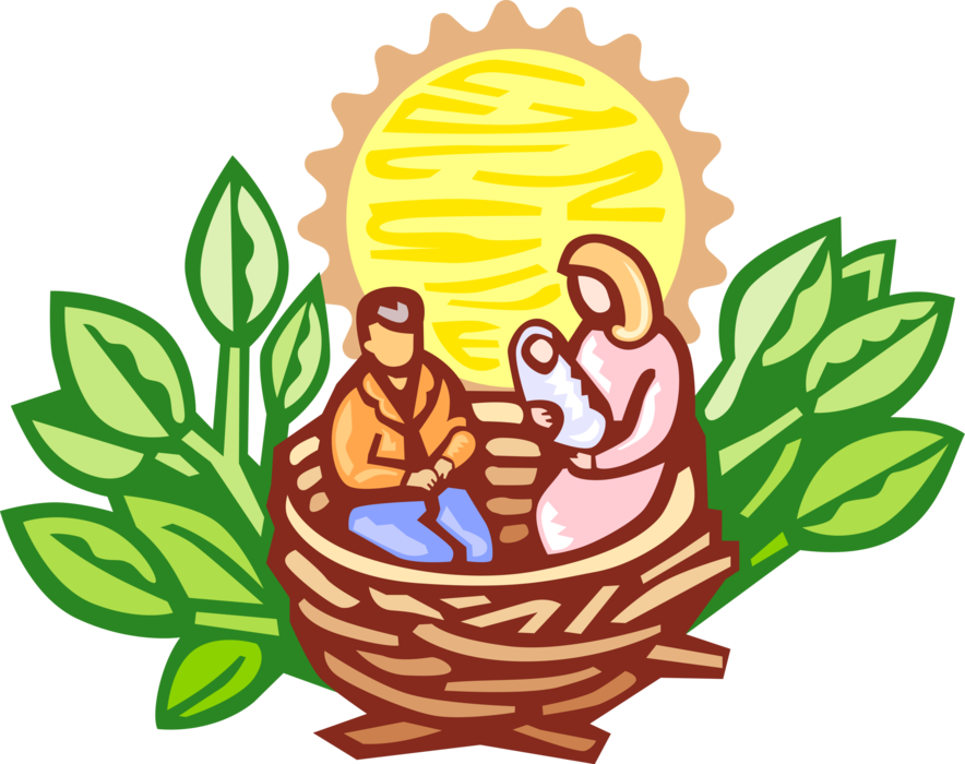Vector Illustration of Family Nest Nativity Scene with Father, Mother and Infant Child