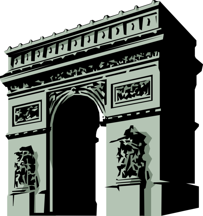 Vector Illustration of Arc de Triomphe Triumphal Arch of the Star Famous Monument, Place Charles de Gaulle, Paris, France