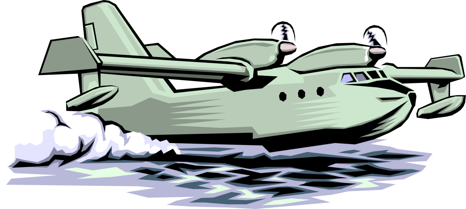 Vector Illustration of Propeller Aircraft Airplane Taking Off from Water
