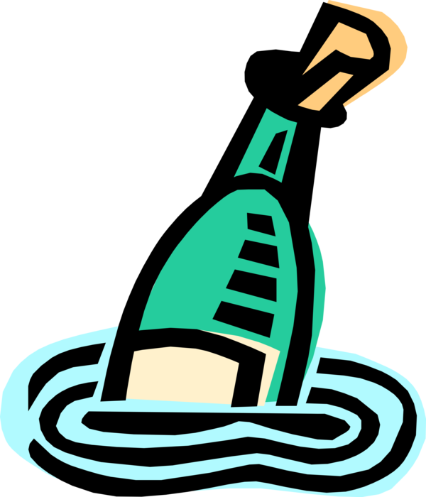 Vector Illustration of Message in Bottle Metaphor of Struggle to Break Free From Isolation and Communicate