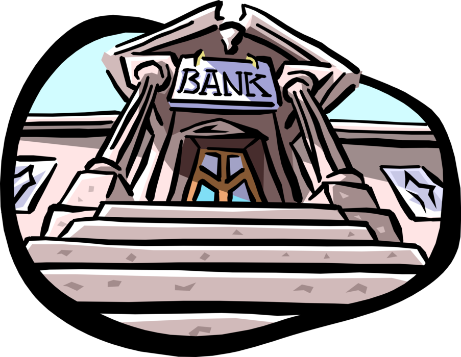 Vector Illustration of Entrance to Bank Financial Institution