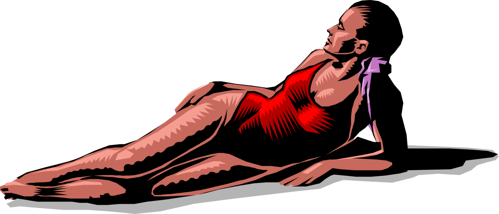 Vector Illustration of Sunbathing Sun Worshipper Relaxes in the Sand on Beach