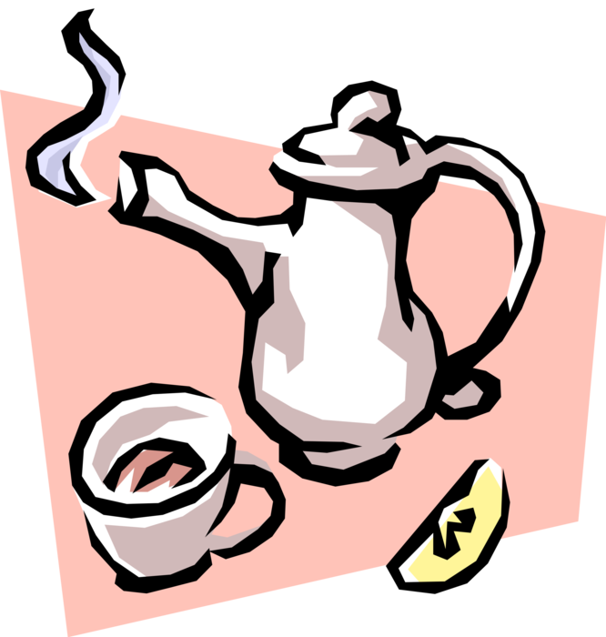 Vector Illustration of Teapot with Spout and Handle Serves Freshly Steeped Tea Leaves