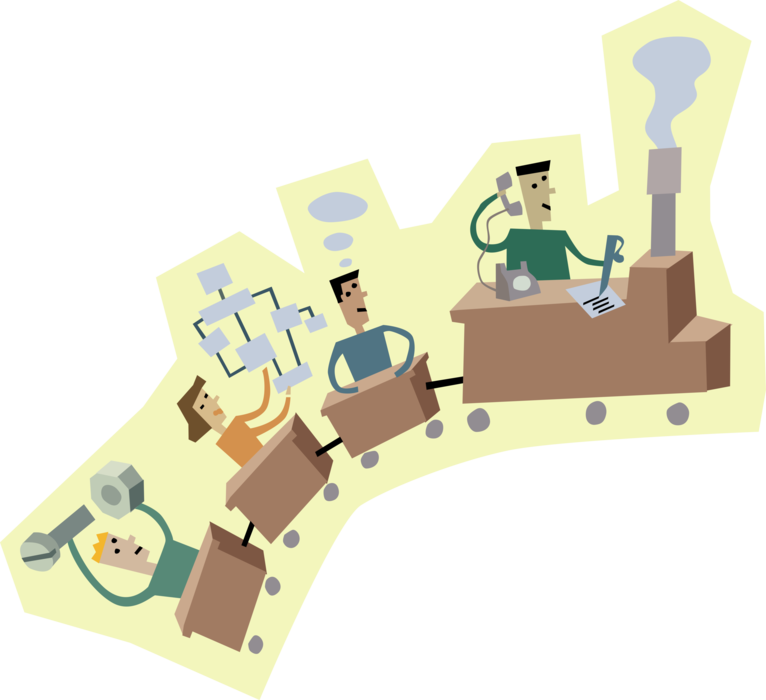 Vector Illustration of Business Activity as Railroad Rail Transport Speeding Locomotive Railway Train