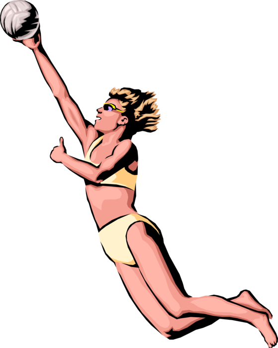 Vector Illustration of Sport of Beach Volleyball Player Spiking Ball